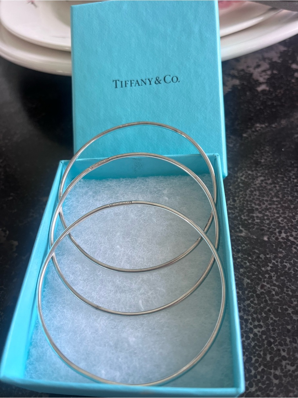 Tiffany & Co steeling silver 925 wire bangle stacking bracelets set of 3